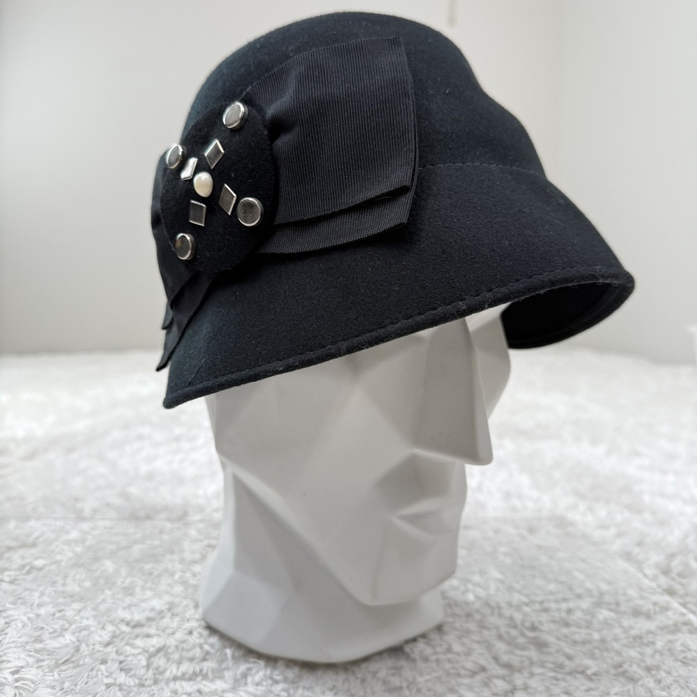 Raffaello Bettini Hat Cloche Womens Medium Wool Bow Studded Made in Italy Retro